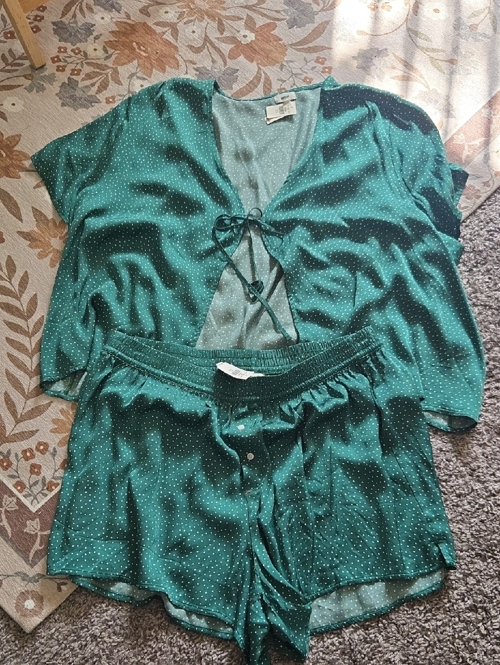 Aerie Polka Dot Green Pajama Set. Xl Top Large Bottom New With Tags